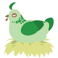 Spinach, a gluppy and viridian chicken with a neck-speckle pattern