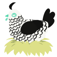 2, a white and black chicken with a lace pattern