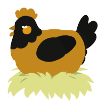 Revelation, a ochre and black chicken with a head pattern