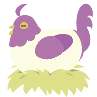 purple people eater, a white and violet chicken with a head pattern