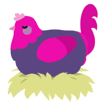 A overcast and fuchsia chicken with a head pattern