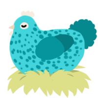 Coral, a aqua and teal chicken with a speckle pattern