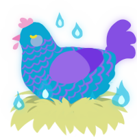 Frostsaur, a cerulean and blurple chicken with a lace pattern