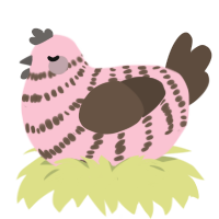 A rose and bark chicken with a bar pattern