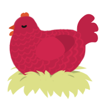 A crimson chicken with a lace pattern
