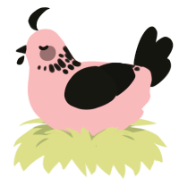 peeble, a pink and black chicken with a neck-speckle pattern