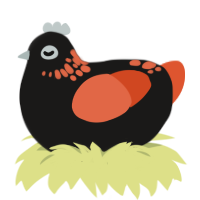 Firebrand, a sable and vermilion chicken with a neck-speckle pattern
