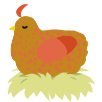 A ochre and vermilion chicken with a speckle pattern