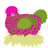 Water Melon Gum, a fuchsia and chartreuse chicken with a lace pattern