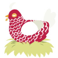 Lao Gan Ma, a crimson and white chicken with a lace pattern