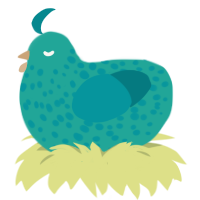 Nuclear acid, a turquoise and teal chicken with a speckle pattern
