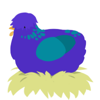 A indigo and sea chicken with a neck-speckle pattern
