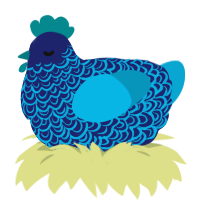 Sir, a navy and cerulean chicken with a double-lace pattern