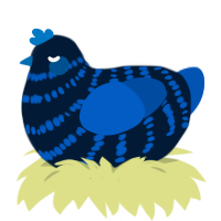 Tum, a tumblr and ultramarine chicken with a bar pattern
