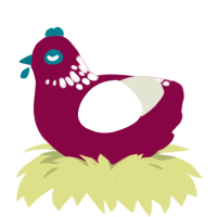 Jangle, a maroon and white chicken with a neck-speckle pattern