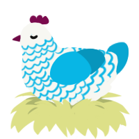 Salchow, a white and cerulean chicken with a lace pattern
