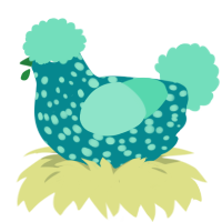 A teal and mint chicken with a speckle pattern