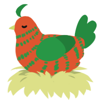 APUSH, a vermilion and viridian chicken with a bar pattern