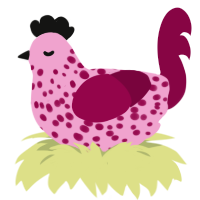 A pink and maroon chicken with a speckle pattern