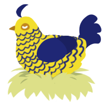 A yellow and navy chicken with a lace pattern