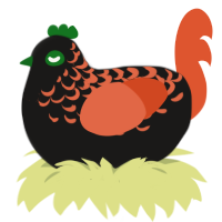 A sable and vermilion chicken with a half-lace pattern