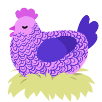 Duke, a lavender and indigo chicken with a double-lace pattern