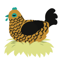 A gold and black chicken with a lace pattern