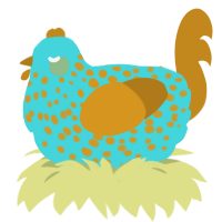 Minecraft Guardian, a aqua and ochre chicken with a speckle pattern