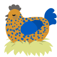 (unnamed), a orange and ultramarine chicken with a speckle pattern