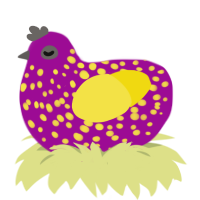 (unnamed), a plum and yellow chicken with a speckle pattern
