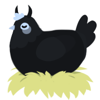 Spooky, a black and sable chicken with a head pattern