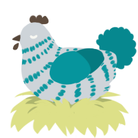 A mist and teal chicken with a bar pattern