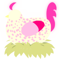 A white and rose chicken with a speckle pattern
