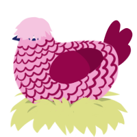 1 hold, a pink and maroon chicken with a lace pattern