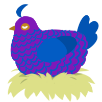 Hemlock, a violet and ultramarine chicken with a lace pattern
