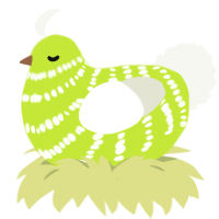 A lime and white chicken with a bar pattern