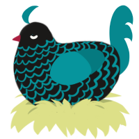 A sable and teal chicken with a lace pattern