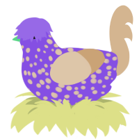A blurple and beige chicken with a speckle pattern