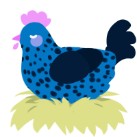 A sapphire and tumblr chicken with a speckle pattern