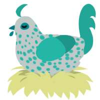 A silver and turquoise chicken with a speckle pattern