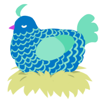 Thoughtflare, a sapphire and mint chicken with a lace pattern