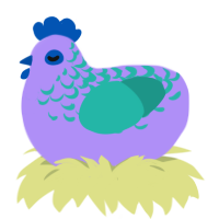 CHICKRIN, a lilac and turquoise chicken with a half-lace pattern