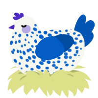 NO, a white and ultramarine chicken with a speckle pattern
