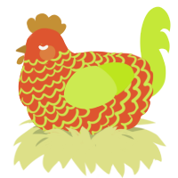 A vermilion and lime chicken with a lace pattern