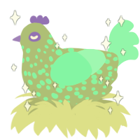 A overcast and maroon chicken with a speckle pattern