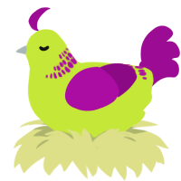 A lime and plum chicken with a neck-band pattern