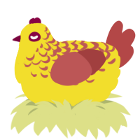 A yellow and red chicken with a half-lace pattern