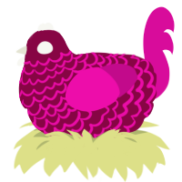 A maroon and fuchsia chicken with a lace pattern