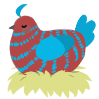 Bomb Pop, a red and cerulean chicken with a bar pattern