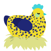 lil banana baby, a yellow and navy chicken with a speckle pattern